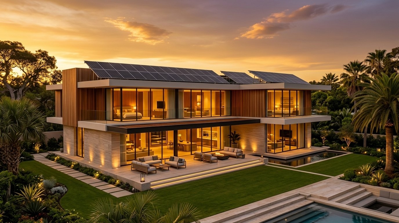 Contemporary Solar Residence at Sunset